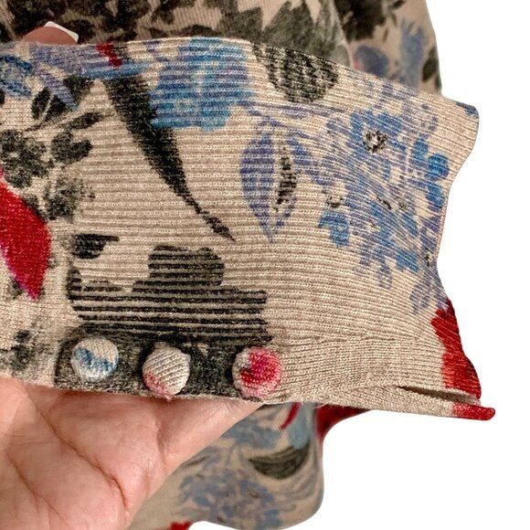 Cottagecore Rosebud Button 3/4 Sleeve Knit Pullover Sweater Top XS Muted Boho - Picture 4 of 10